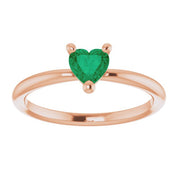 14K Rose Lab-Grown Emerald Heart Solitaire Ring