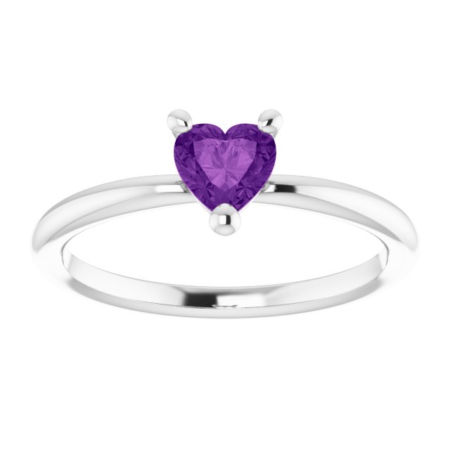 14K White Natural Amethyst Heart Solitaire Ring