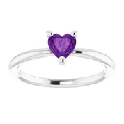 Sterling Silver Natural Amethyst Heart Solitaire Ring