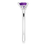 14K White Natural Amethyst Heart Solitaire Ring