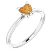 Sterling Silver Natural Citrine Heart Solitaire Ring