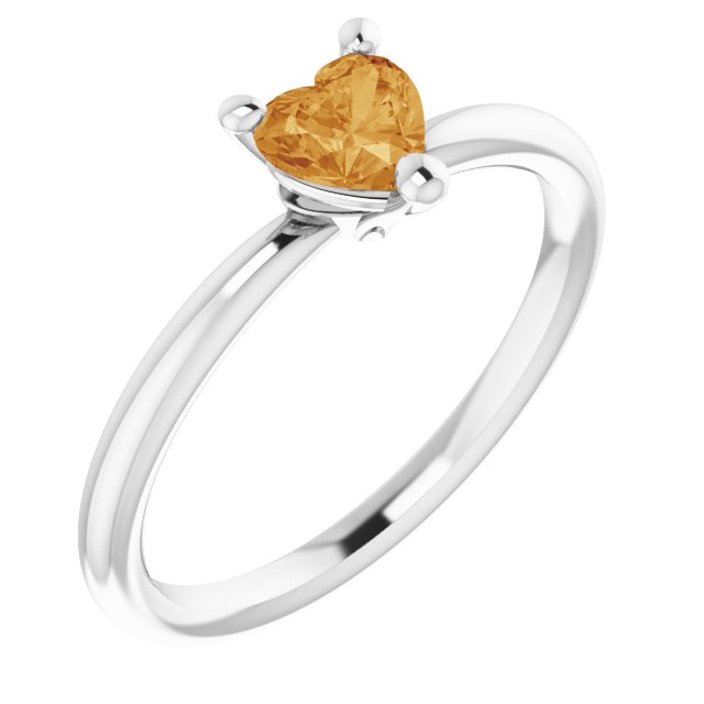 Sterling Silver Natural Citrine Heart Solitaire Ring