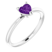 Sterling Silver Natural Amethyst Heart Solitaire Ring