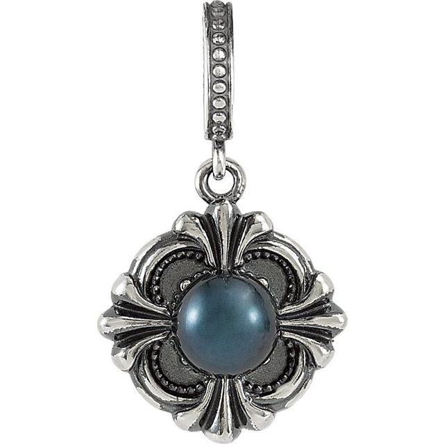 Sterling Silver Victorian Style Black Pearl Pendant - 85247:102:P