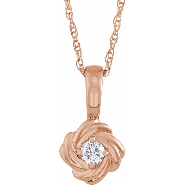 14K Rose 1/6 CT Natural Diamond Knot 18" Necklace