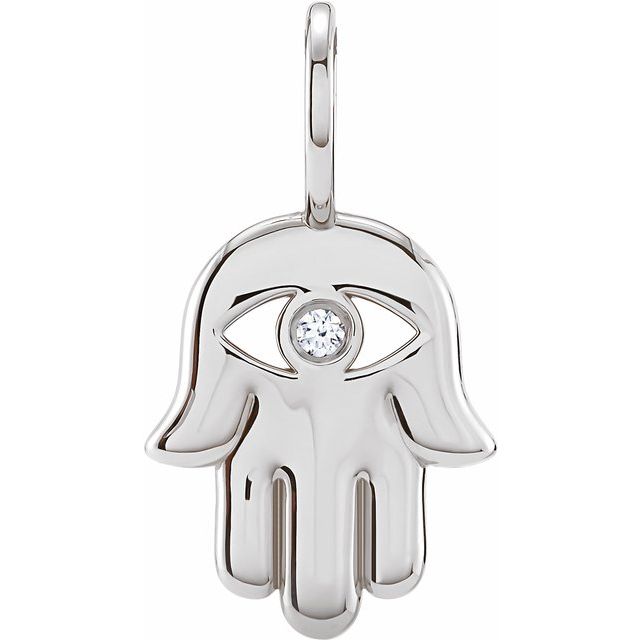 Platinum .02 CT Natural Diamond Hamsa Hand Charm/Pendant