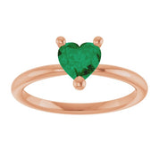 14K Rose Lab-Grown Emerald Heart Solitaire Ring