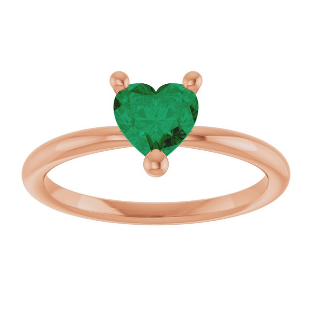 14K Rose Lab-Grown Emerald Heart Solitaire Ring