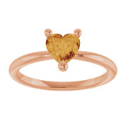 14K Rose Natural Citrine Heart Solitaire Ring
