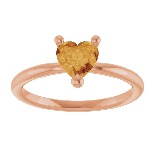 14K Rose Natural Citrine Heart Solitaire Ring