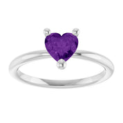Sterling Silver Natural Amethyst Heart Solitaire Ring