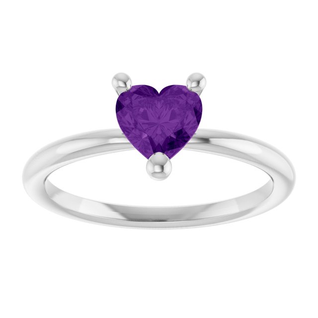 Sterling Silver Natural Amethyst Heart Solitaire Ring