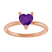 14K Rose Natural Amethyst Heart Solitaire Ring