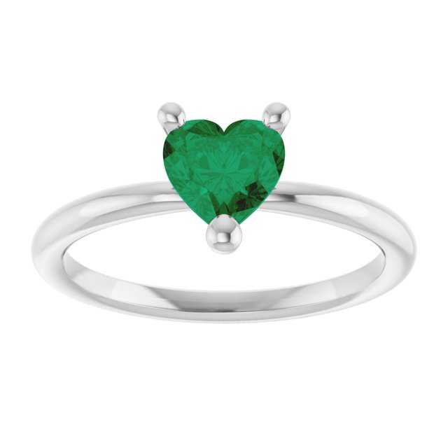 14K White Lab-Grown Emerald Heart Solitaire Ring