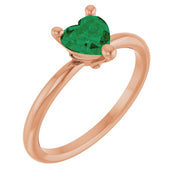 14K Rose Lab-Grown Emerald Heart Solitaire Ring