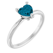 Sterling Silver Natural London Blue Topaz Heart Solitaire Ring
