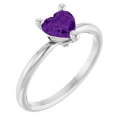 Sterling Silver Natural Amethyst Heart Solitaire Ring