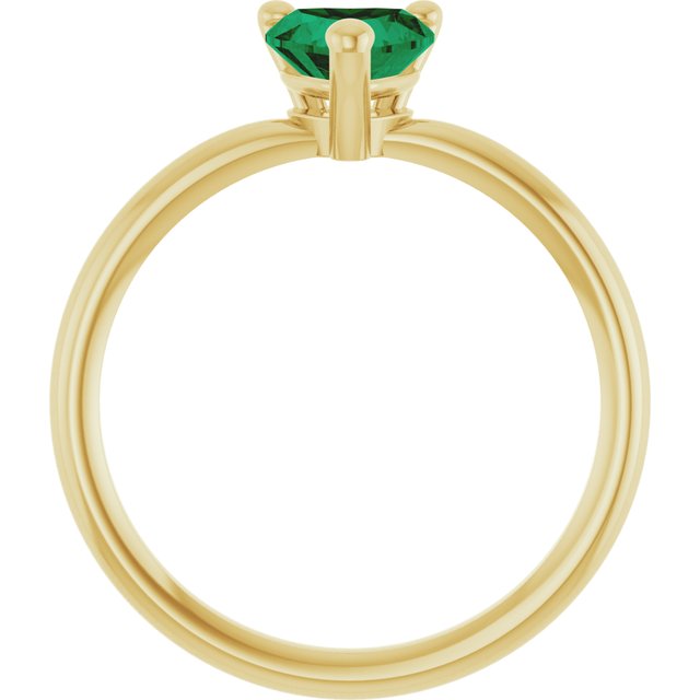 14K Yellow Lab-Grown Emerald Heart Solitaire Ring
