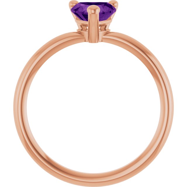 14K Rose Natural Amethyst Heart Solitaire Ring