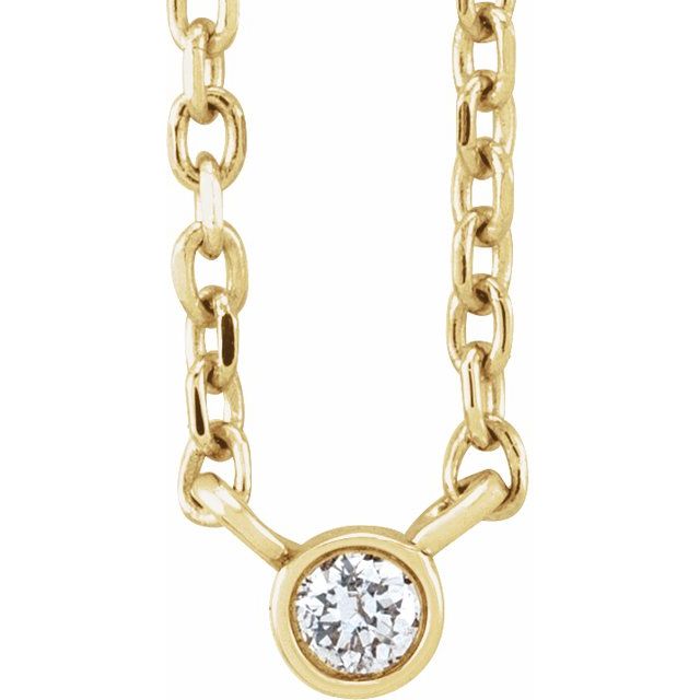 14K Yellow .02 CT Natural Diamond Solitaire 16-18" Necklace