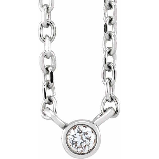 Platinum .02 CT Natural Diamond Solitaire 16-18" Necklace