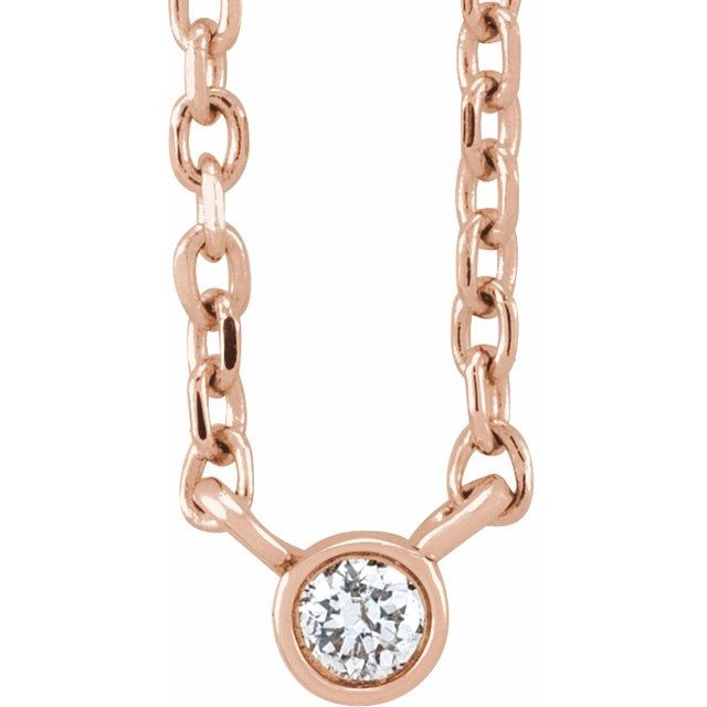 14K Rose .02 CT Natural Diamond Solitaire 16-18" Necklace