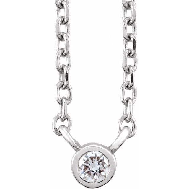 Platinum .03 CT Natural Diamond Solitaire 16-18" Necklace