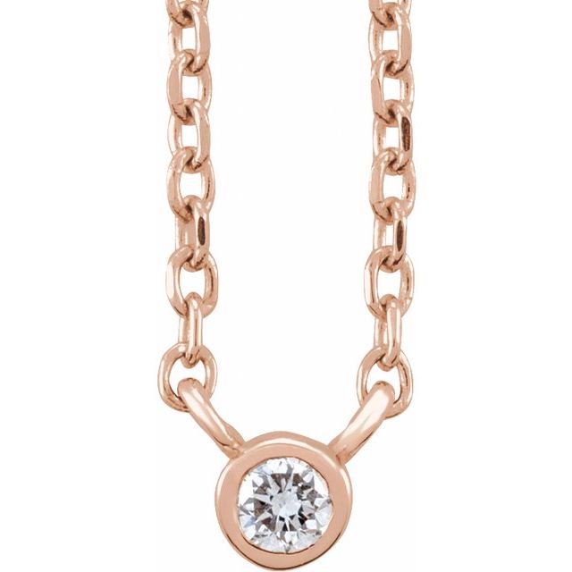 14K Rose .03 CT Natural Diamond Solitaire 16-18" Necklace