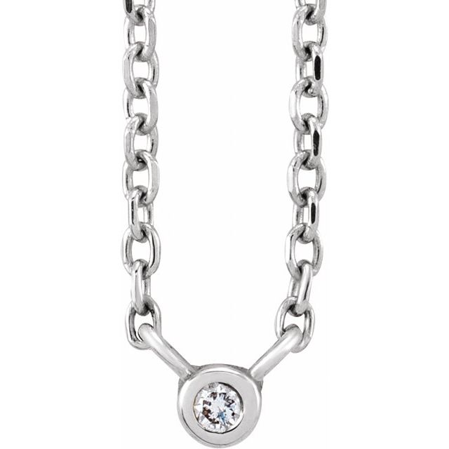 Platinum .015 CT Natural Diamond Solitaire 16-18" Necklace