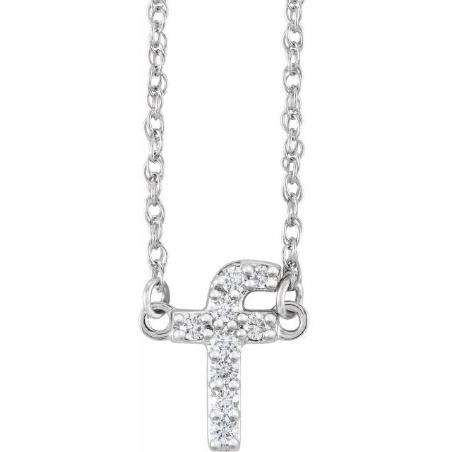 14K White .08 CTW Natural Diamond Lowercase Initial F 16" Necklace