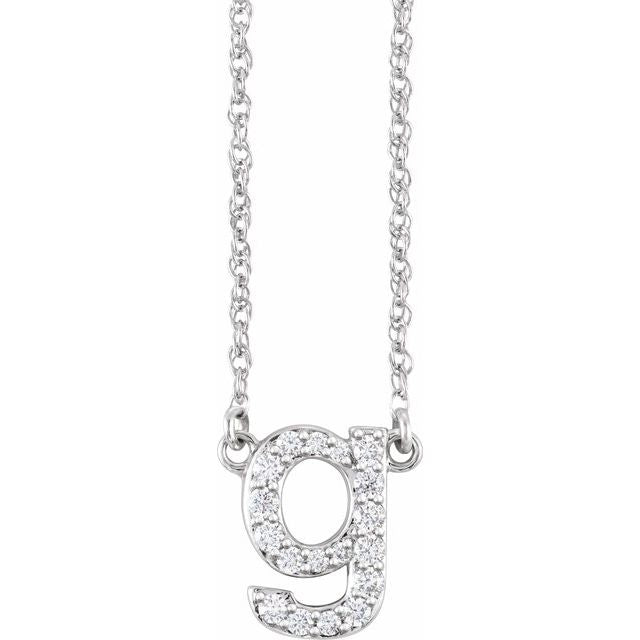 14K White 1/6 CTW Natural Diamond Lowercase Initial G 16" Necklace