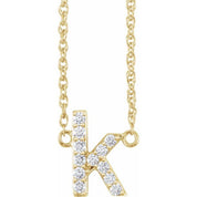 14K Yellow 1/8 CTW Natural Diamond Lowercase Initial K 16" Necklace