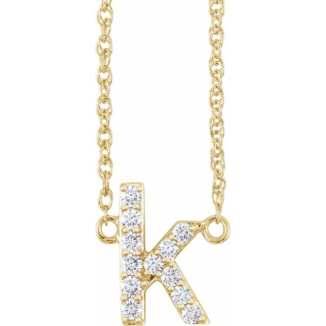 14K Yellow 1/8 CTW Natural Diamond Lowercase Initial K 16" Necklace