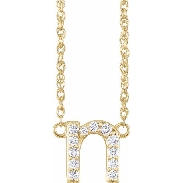 14K Yellow 1/10 CTW Natural Diamond Lowercase Initial N 16" Necklace