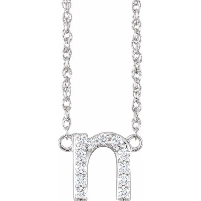 14K White 1/10 CTW Natural Diamond Lowercase Initial N 16" Necklace