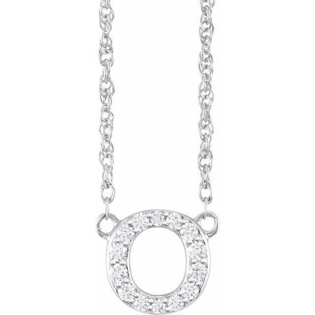 14K White 1/10 CTW Natural Diamond Lowercase Initial O 16" Necklace
