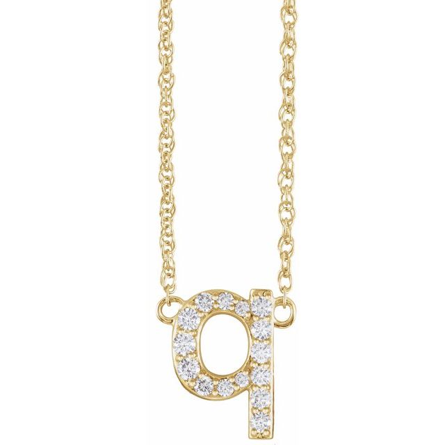 14K Yellow 1/8 CTW Natural Diamond Lowercase Initial Q 16" Necklace