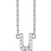 14K White 1/10 CTW Natural Diamond Lowercase Initial U 16" Necklace
