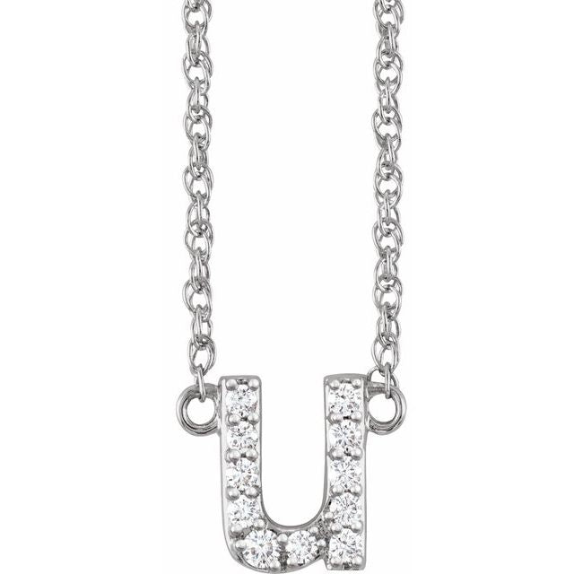 14K White 1/10 CTW Natural Diamond Lowercase Initial U 16" Necklace