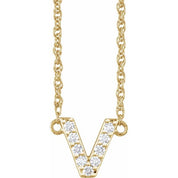 14K Yellow 1/10 CTW Natural Diamond Lowercase Initial V 16" Necklace