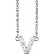 14K White 1/10 CTW Natural Diamond Lowercase Initial V 16" Necklace