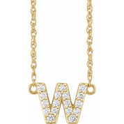 14K Yellow 1/8 CTW Natural Diamond Lowercase Initial W 16" Necklace