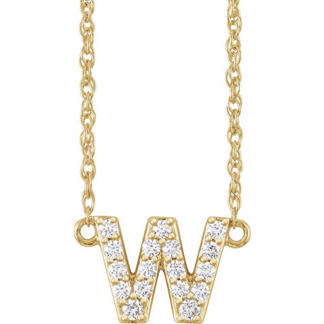 14K Yellow 1/8 CTW Natural Diamond Lowercase Initial W 16" Necklace