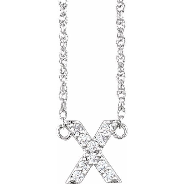 14K White 1/10 CTW Natural Diamond Lowercase Initial X 16" Necklace