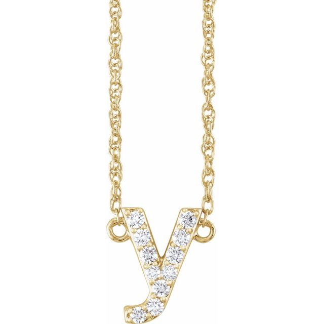14K Yellow 1/8 CTW Natural Diamond Lowercase Initial Y 16" Necklace