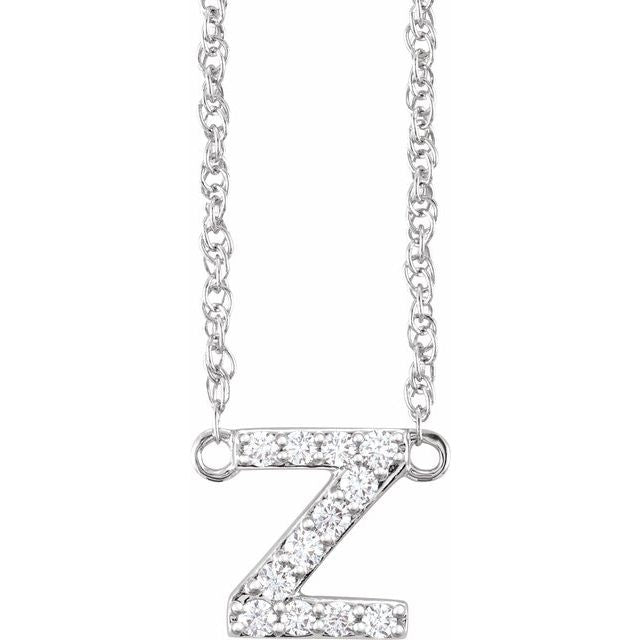 14K White 1/10 CTW Natural Diamond Lowercase Initial Z 16" Necklace