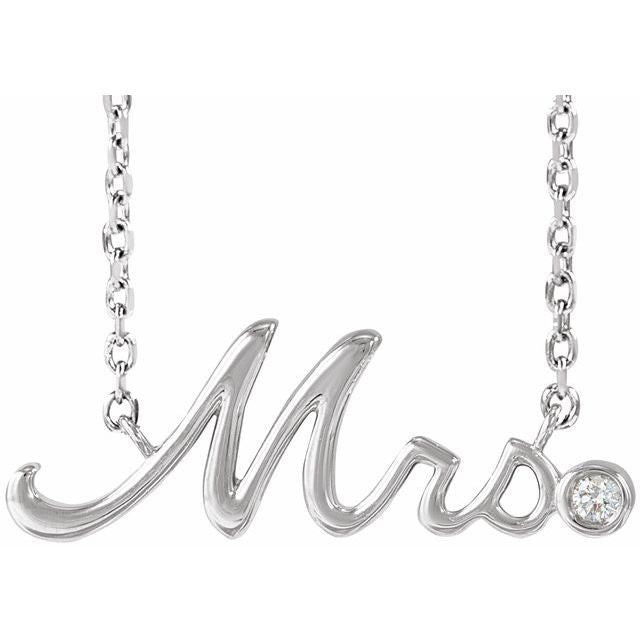 Platinum .015 CT Natural Diamond "Mrs" 16-18" Necklace