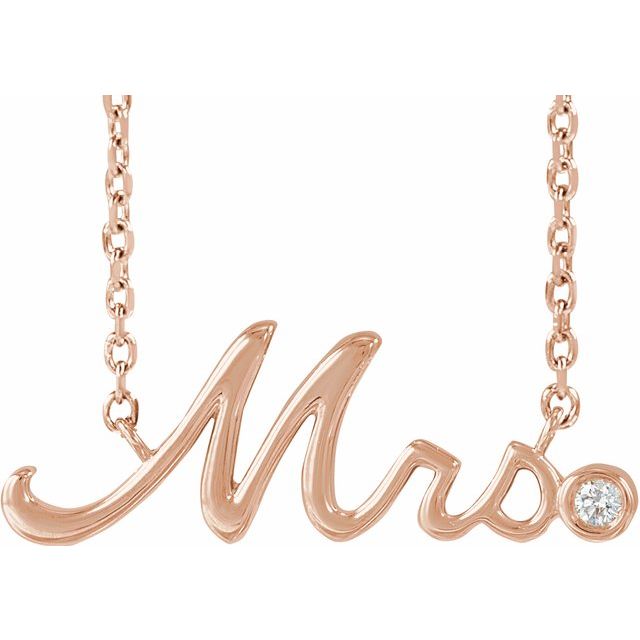 14K Rose .015 CT Natural Diamond "Mrs" 16-18" Necklace