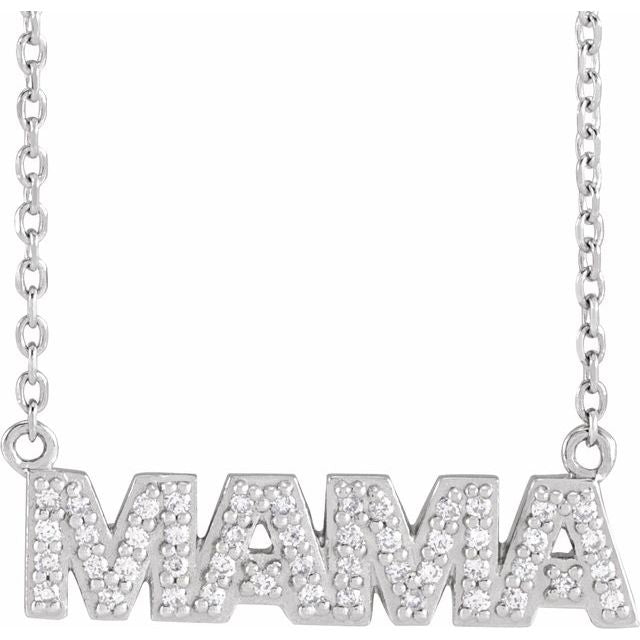 Sterling Silver 1/10 Natural Diamond "Mama" 18" Necklace