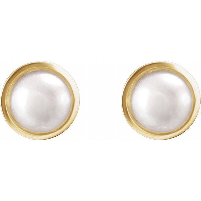 14K Yellow 6 mm Cultured White Akoya Pearl Stud Earrings